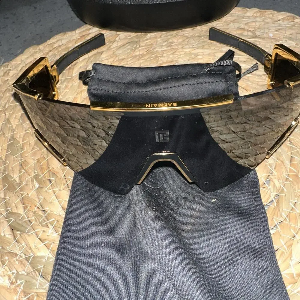 Balmain Unisex Fleche Sunglasses Gold Black ABPS138 New